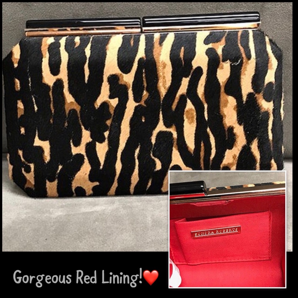 Hair Calf Leopard Red Lined Clutch- Boutique NWT